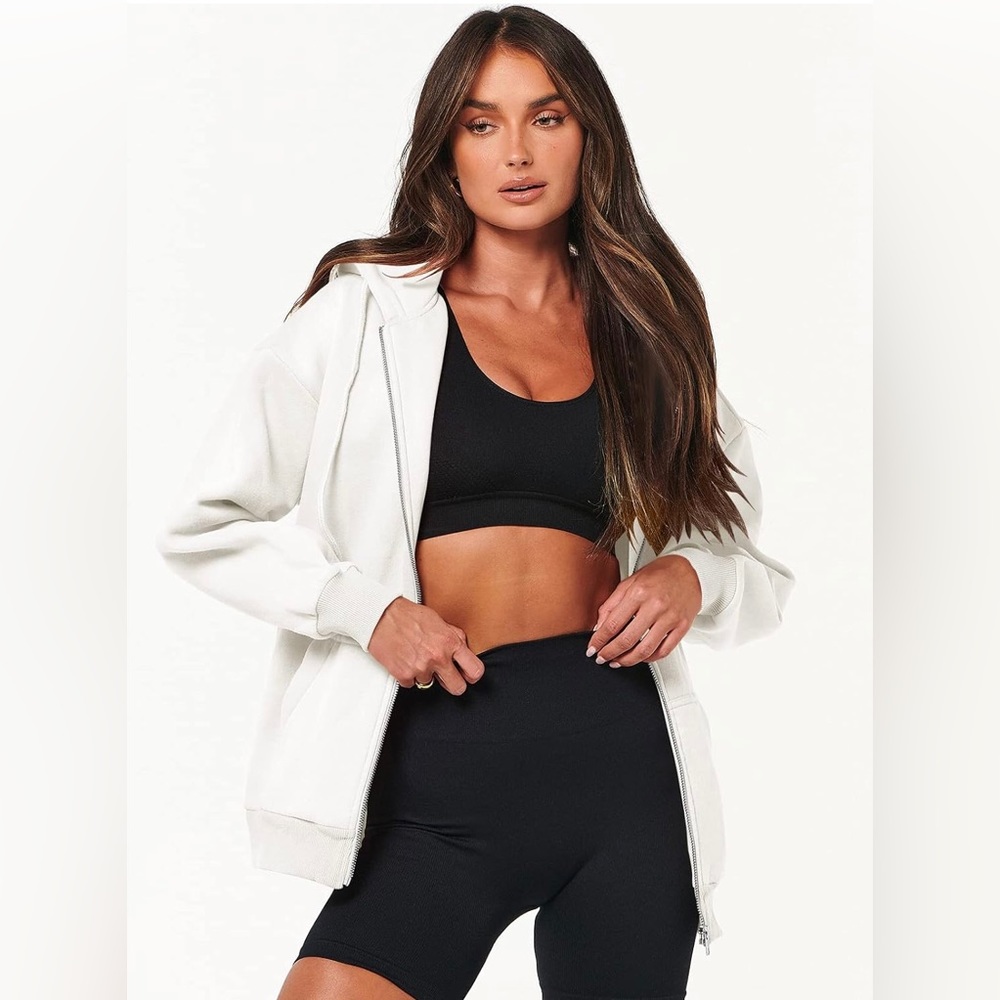 ANRABESS Women's Oversized Zip Up Hoodie Y2K Casual Drawstring Jacket NW… - Picture 7 of 10